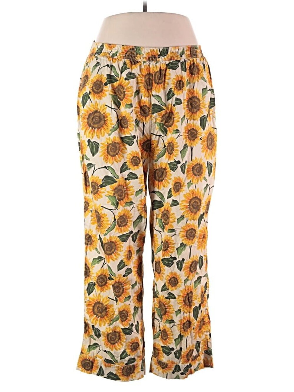 Lucy & Yak Alexa Trousers Cream Sunflower Print Organic Cotton Size L